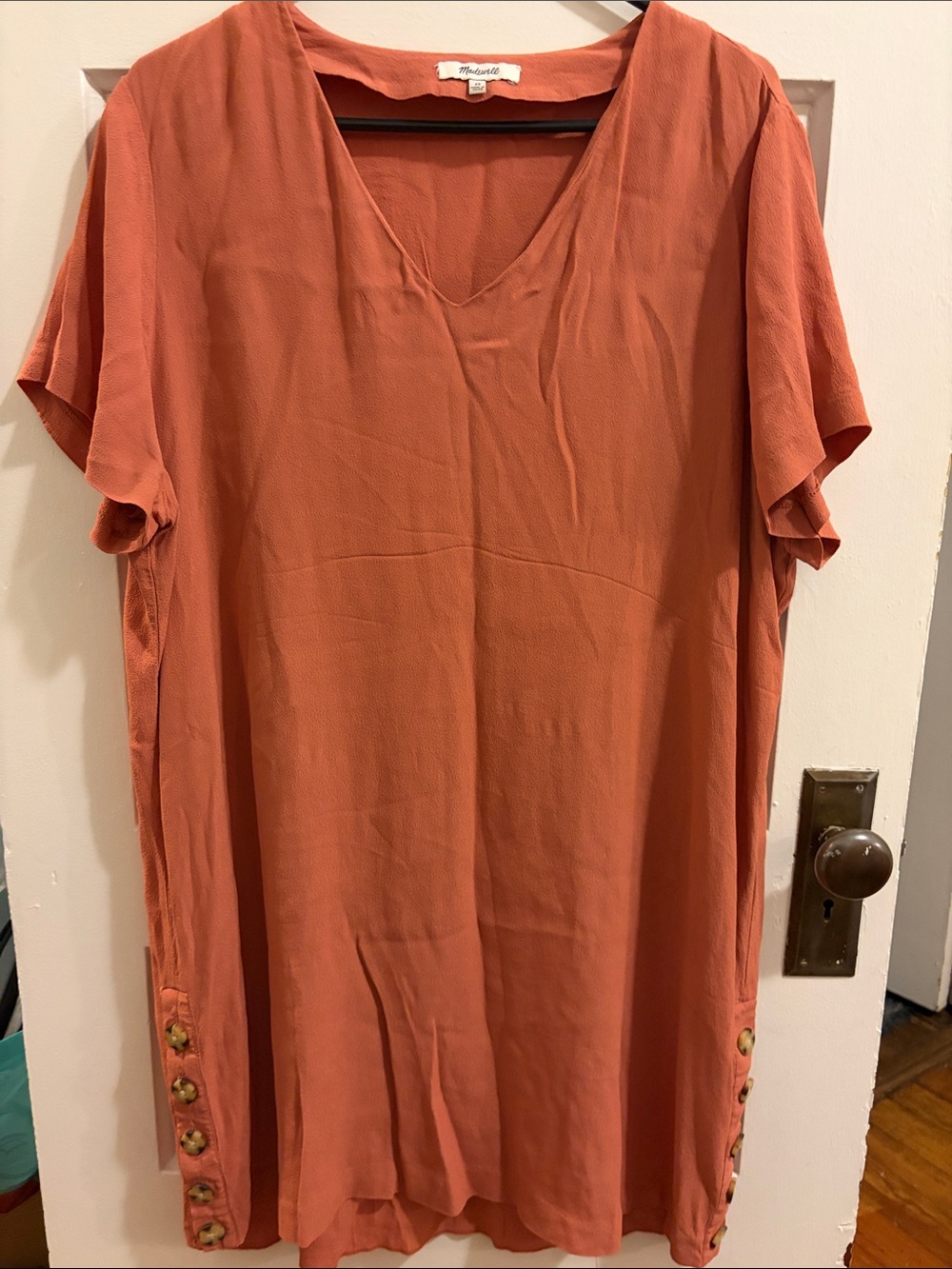 Madewell Rust-Orange V-Neck Short Sleeve Tunic/Dress